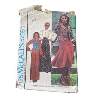 70s McCalls 5708 Sewing Pattern Size 12 Vintage Blouse Vest Skirt Pants 1977 CUT